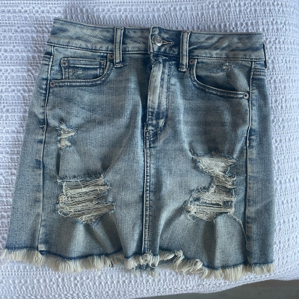 Distressed Denim Skirt